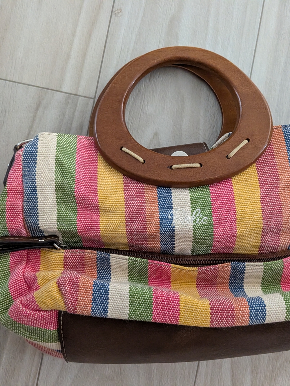 Relic Multicolor Striped Hobo with Wooden Handles